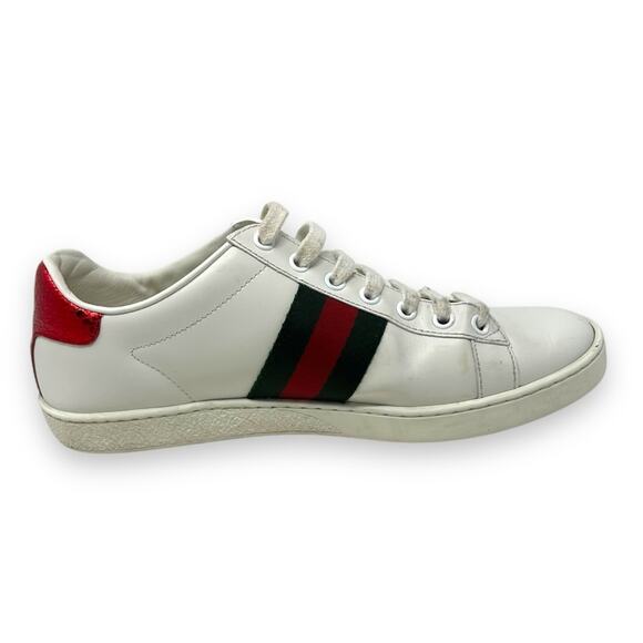 Gucci Ace Web Low Top Sneaker Embroidered Bee Motif White Leather 37.5 Women’s - Picture 10 of 14